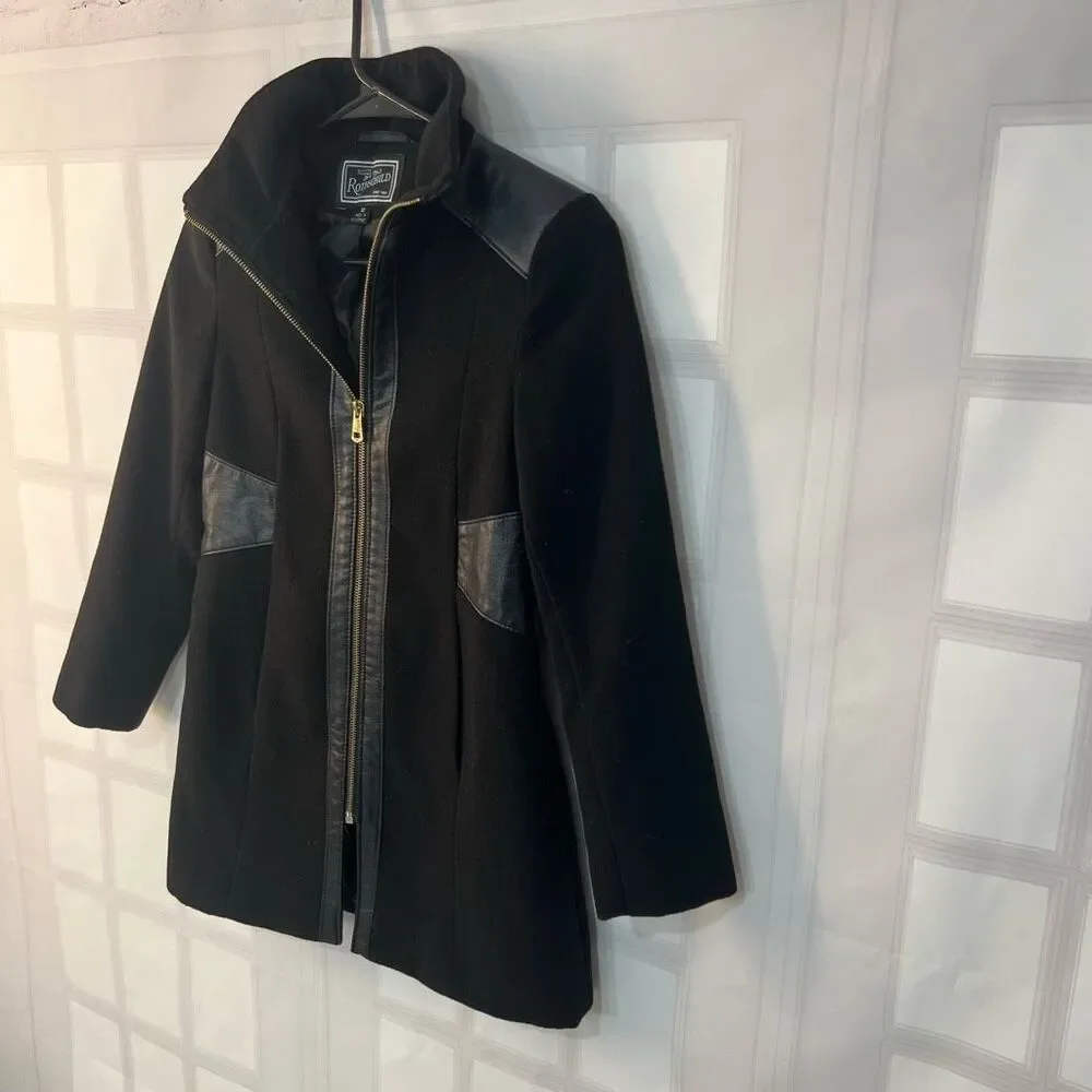 Rothschild Black Faux Leather Trim Zip Up Lined Peacoat Girls Size 10